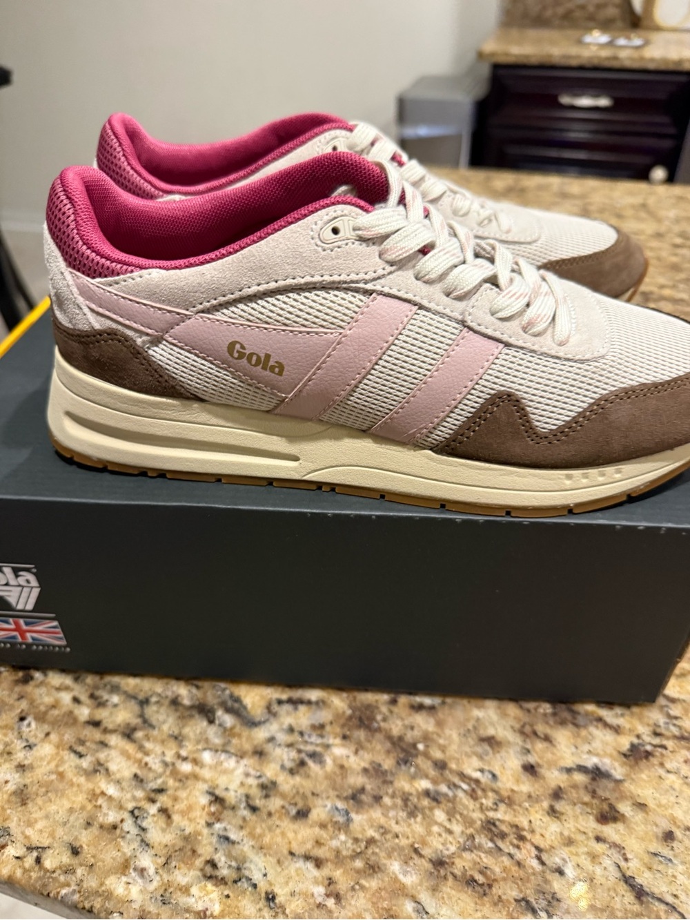 Gola Women's Pink, Brown & Cream Retro Runner Sneakers